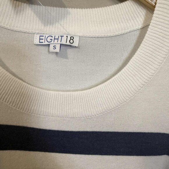NWT Eight 18 Ainslie Coastal Grandma Striped Crewneck Sweater Small Navy White - Picture 7 of 9